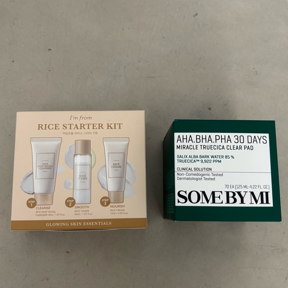 NIB K-Beauty Duo: I’m From Rice Starter Kit + Some by Mi Truecica Clear Pads